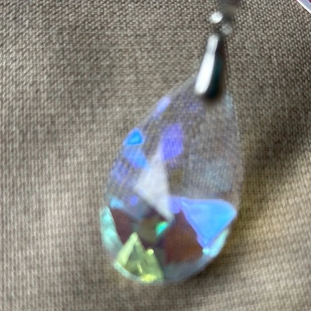 Elegant Multicolored Prism Crystal Teardrop Pendant 20” Necklace with black cord